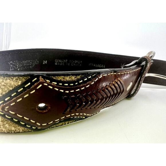 Nocona Youth Brown & Black Inlay Concho & Fabric Western Belt N4416644 Size 24 - Picture 1 of 3